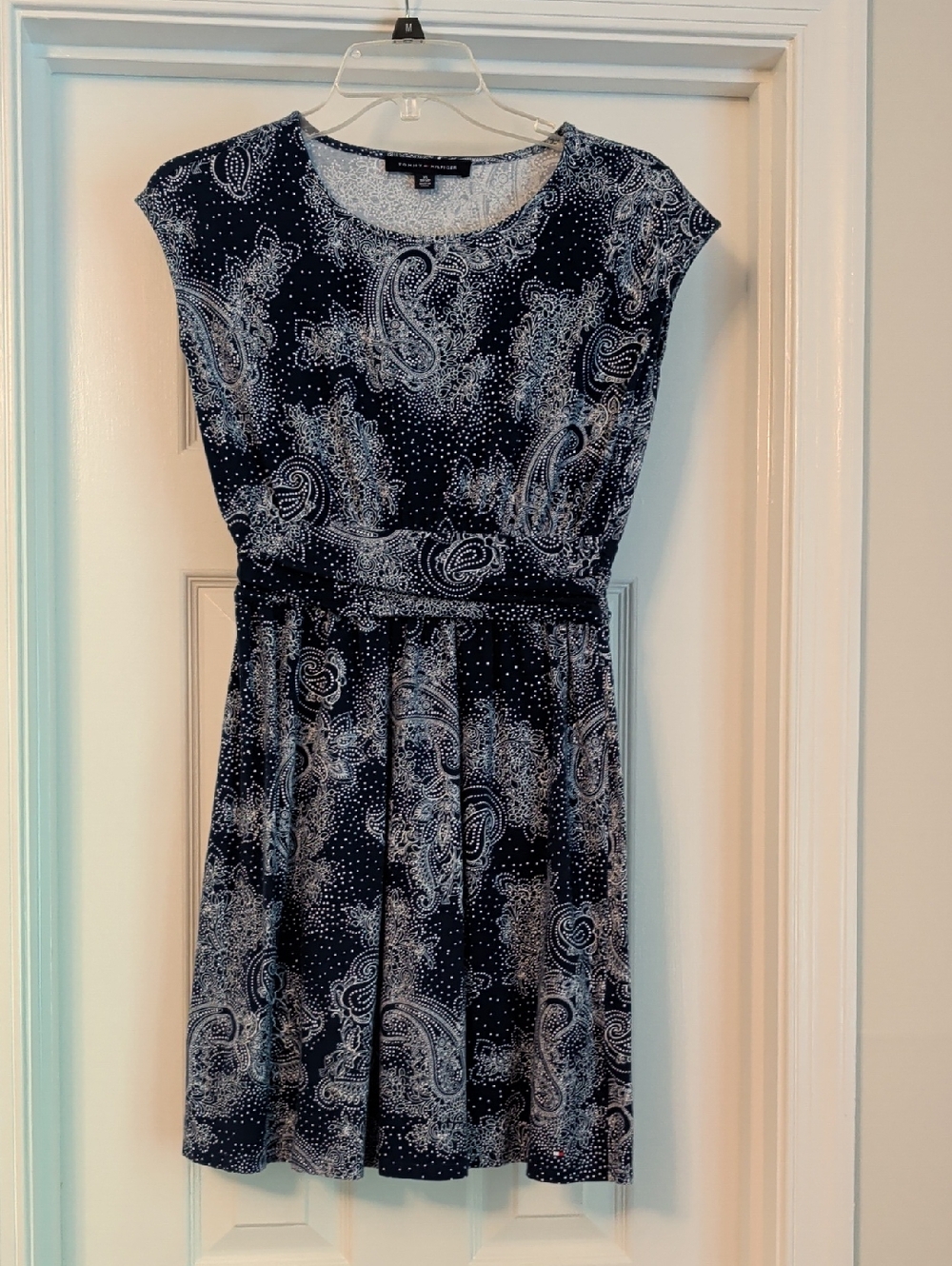 Tommy Hilfiger Navy & White Paisley Fit-and-Flare Mini Dress